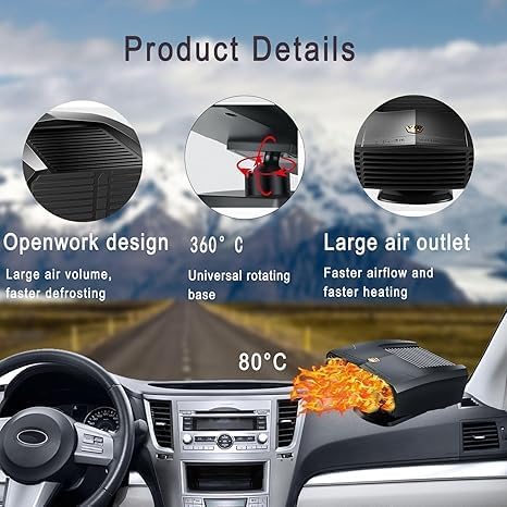 12 Volt Heater For Car 150W Fast Heating Cooling Fan Defogger & Defroster 360° Rotation Portable Car Heater That Plugs Into Cigarette Lighter Small Air Heat 202514