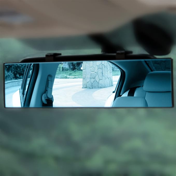 Car Rearview Mirror, 12 Inch Panoramic Wide Angle Anti-Glare, Clip on Auto Rear View Mirror, HD Clear Convex Surface, Car Interior Accessories Universal for SUV, Truck, Van, Vehicles (Blue)