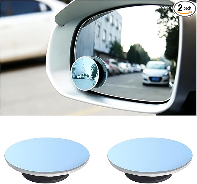 2PCS Car Blind Spot Mirror, Wide Angle HD Glass Round Convex Frameless Side Blindspot Mirror with Adjustable Stick, Auto Exterior Rear View Accessories for Wide Angle, Universal Fit