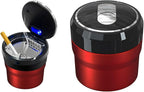 Car Ashtray with Lid, Easy Clean Up Detachable Smokeless Ashtray with LED Blue Light, Portable Mini Ash Tray Cup Holder for Car Home Office Travel, Interior Auto Accessories (Red, Small)