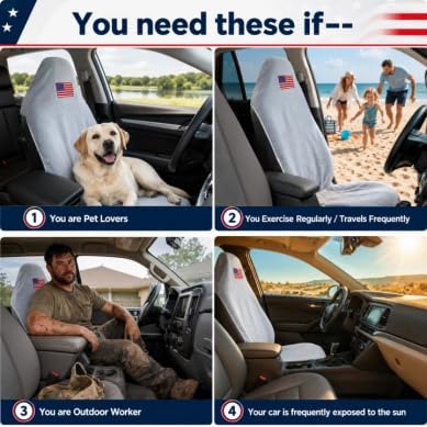 Car Seat Towel Cover, Sweat-Proof & Absorbent Microfiber Seat Protector for Gym, Workout & Beach, Universal Fit for Most Cars, SUVs & Trucks, 59"x29", Silver Gray Flag (1 Pc)