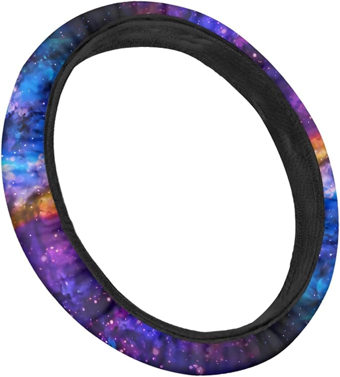 Nebula Galaxy Design Steering Wheel Covers 14-15" inch Universal Fit Most Car Sedans SUVs Comfort Grip Comfortable Handmade Neoprene Breathable Steering Wheel Protector Blue Purple