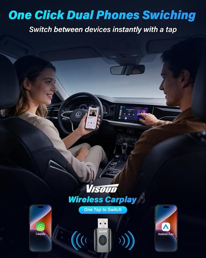 2026 Upgrade Wireless CarPlay Adapter for iPhone & Android Auto Adapter, Multi-User Seamless Connection for Convert Wired to Wireless, Plug & Play, Zero Delay