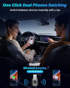 2026 Upgrade Wireless CarPlay Adapter for iPhone & Android Auto Adapter, Multi-User Seamless Connection for Convert Wired to Wireless, Plug & Play, Zero Delay