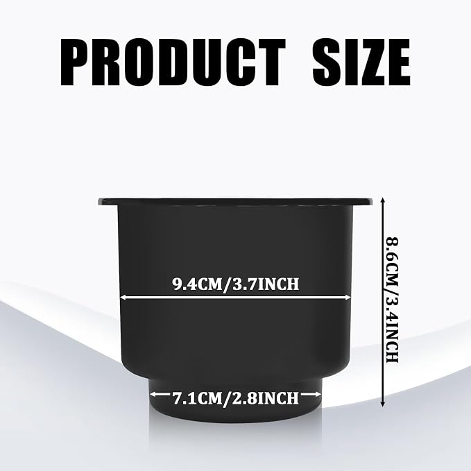 2PCS Black Plastic Cup Holder Insert for Couch Car Boat RV Golf Cart Truck Fixing Water Cups and Drinks, Universal Drop in Cupholder Expander Adapter for 2.8" to 3.7" Cups Base