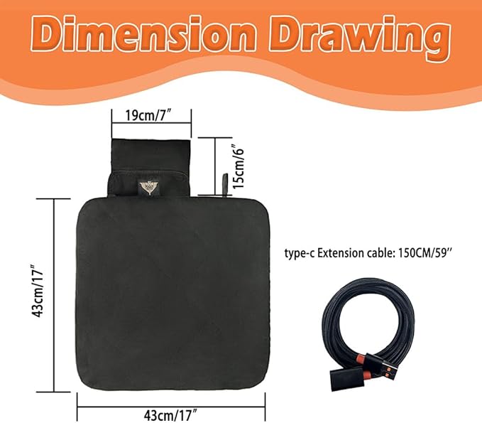 Heated Seat Cushion Foldable Memory Foam Heated Seat Pad with 3 Level Heating for Camping Fishing Office Chair Stadium Seats (Power Supply Not Included)