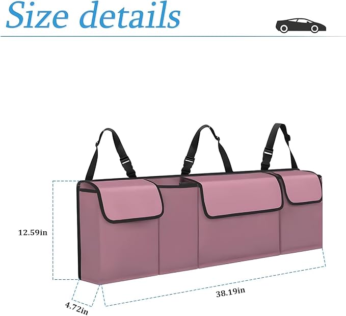 Car Trunk Organizer, Backseat Hanging Large Storage with Adjustable Straps, Waterproof Collapsible Cargo Bag with 4 Pockets, Sturdy Space Saver Frees Trunk Floor for SUV, Truck, MPV