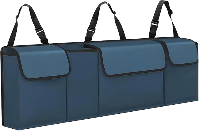 Car Trunk Organizer, Backseat Hanging Large Storage with Adjustable Straps,Waterproof PVC Collapsible Cargo Bag, Car Interior Accessories for Auto SUV MPV (Blue)