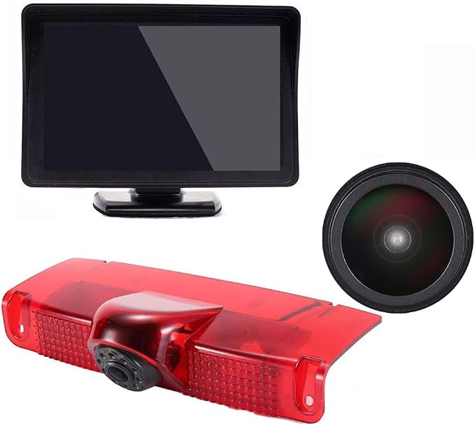HD IP68 Third Roof Mount Brake Lamp Rear View Reverse Backup Camera Angle and Distance Adjustable Compatible with Chevrolet Express GMC Chevy Savana Exporer Cargo Van (Camera+4.3' Monitor)