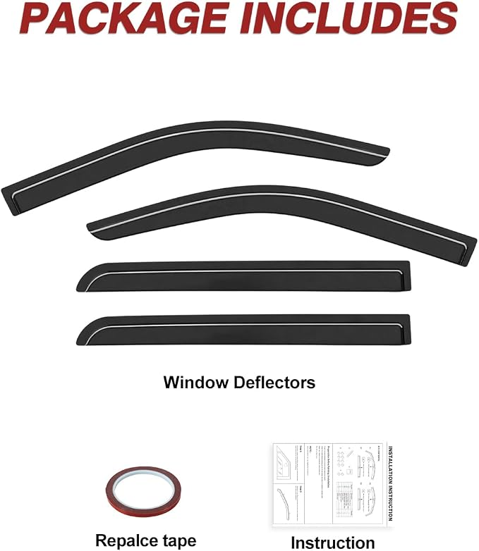 Outside-Mount Window Rain Guards for 2014-2018 Chevy Silverado/GMC Sierra 1500 Crew Cab & 15-19 Silverado/Sierra 2500HD 3500HD, Window Visors Deflector Dark Smoke Vent Shades Car 4-pcs