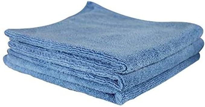 MICBLUE03 Workhorse Professional Microfiber Towel, Blue (Safe for Car Wash, Home Cleaning & Pet Drying Cloths) 16" x 16", Pack of 3