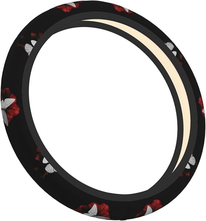 Elastic Butterfly Car Steering Wheel Cover Protector Upgrade Thicken,Red Flower Black,Anti Slip Stretchy Soft Car Interior Decor for Diverse Cars Truck SUV for Men Women Universal 15 Inch