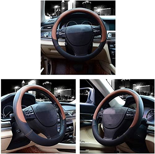 Microfiber Leather Steering Wheel Cover Large-Size for F150 F250 F350 Ram 4Runner Tacoma Tundra Range Rover Model S X with 15 1/2 inches-16 inches Outer Diameter (Brown)