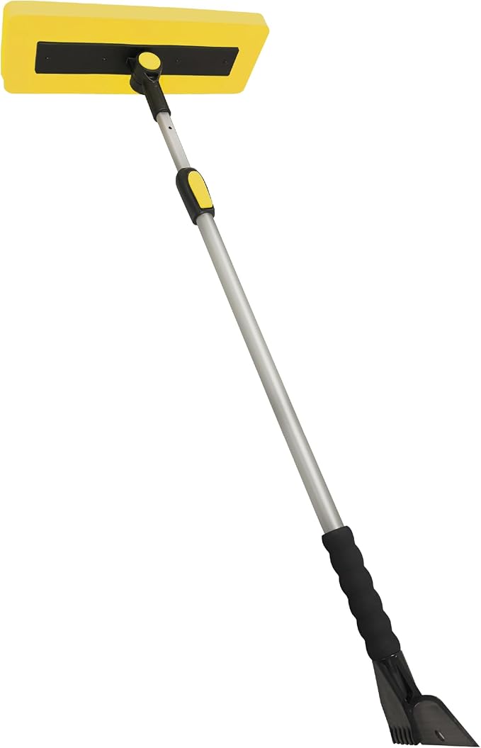 2-in-1 Telescoping Snow Broom and Ice Scraper with 18-Inch Non-Scratch Foam Head - Car Cleaning Tool with Long Extendable Handle for Windshield, Roof, Truck, and SUV, SJBLZD-PRX