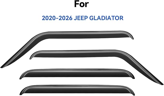 Window Visors Rain Guards for 2020-2026 Jeep Gladiator, Out-Channel Window Vent Wind Deflectors Visors Shades for 20-26 Gladiator