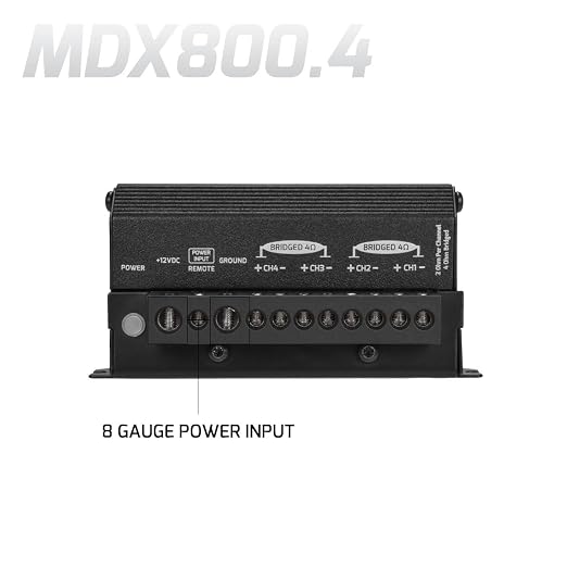 MDX800.4 2 Ohm Mini 4 Channel Car Audio Amplifier 4 x 200 Watts RMS at 2 Ohm - Compact 800x4 Amp Stereo, 800 Watts RMS, 2 Channel bridgedable, Multichannel Full Range
