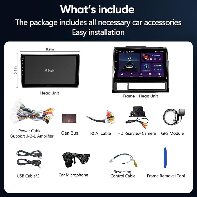 Car Stereo Radio for Toyota Tacoma 2005-2015 with Wireless Carplay&Android Auto/9 inch Touch Screen/Android12/FM RDS/GPS Navigation/HD Backup Camera (2GB+32GB+HD Backup Camera)