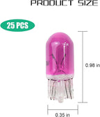 25PCS T10 12V 5W Car Turn Signal Light Bulbs, Clear Flat Foot Vehicle Side Marker Lamp Bulbs, Auto Interior Amber Headlight Bulbs Accessories, Universal for SUV, Sedan, Truck (Pink)
