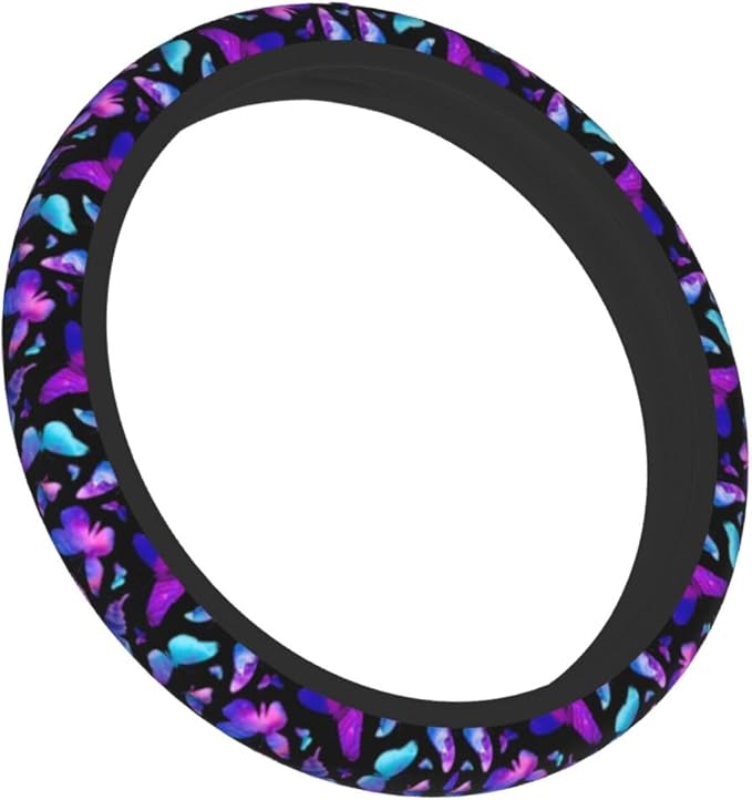 Butterfly Blue Purple Steering Wheel Cover Car Accessories Cute for Women Girls Girly Universal 15 Inch Neoprene Auto Interior Decor Anti Slip Car Truck Protector