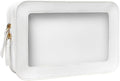 Clear Makeup Bag, White Travel Makeup Pouch Toiletry Bag for Women Waterproof Small Cosmetic Bag Case Small Make Up Bag with Zipper Car Organizer Car Essentials for Women Men