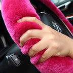 Soft Fluffy Plush Sheepskin Car Steering Wheel Cover, Fuzzy Fur Protector for Universal Car 14 1/2inch-15 1/2inch, Anti-Slip Comforting Auto Accessories (Misty Grey)