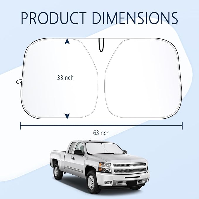 300T Thickened Sunshade for Car Windshield,Windshield Sun Shade for Blocking 99% Sunlight & Heat,Summer Cars Essentials Sun Cover for Car Windshields Fits Small Truck,SUV (XL: 63x33 inch)
