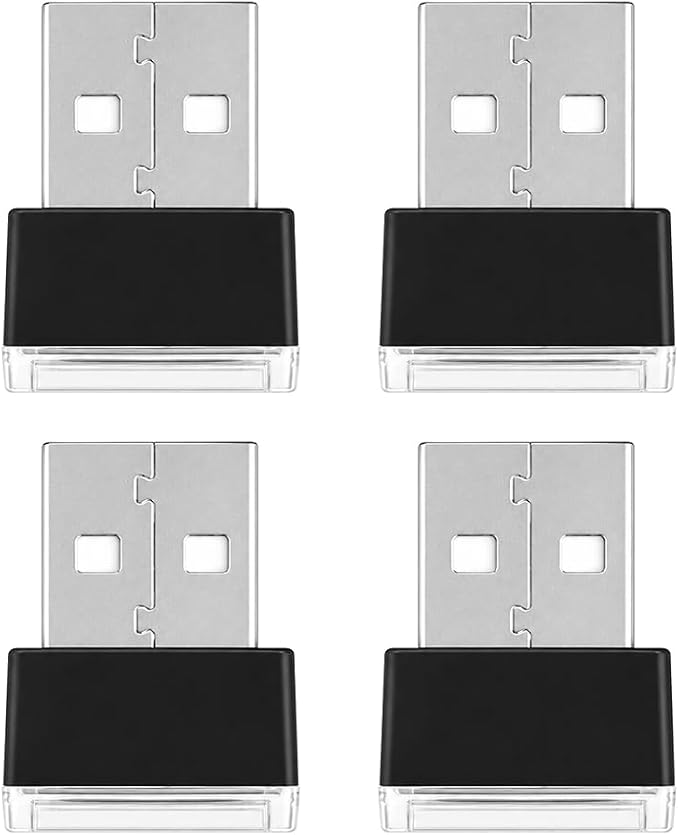 4PCS USB LED Car Interior Atmosphere Lamp, Portable Mini, Yellow | 5V USB-A plug-in, soft accent glow, no wiring, decor night light, car accessories for cars, SUVs, trucks