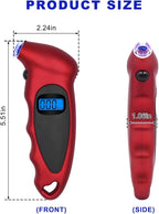 Digital Tire Pressure Gauge, 150PSI 4 Settings High Accuracy Tire Gauge with Backlit LCD and Non-Slip Grip, Easy to Read Air Pressure Gauge for Cars, Trucks and Bicycles (Red)