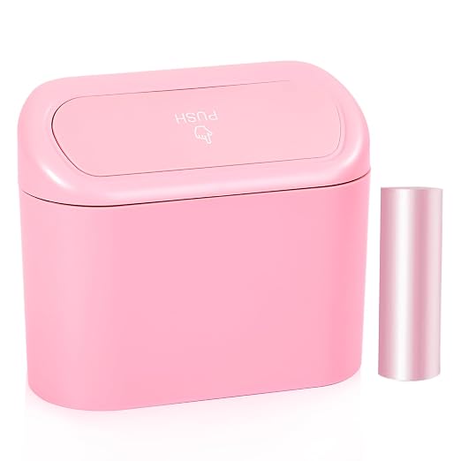 Pink Car Trash Can with Lid, Mini Auto Garbage Can with 30 Trash Bags, Leakproof Automotive Garbage Container Bin, Multipurpose Organizers and Storage for Car, Home, Office (Pink)