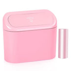 Pink Car Trash Can with Lid, Mini Auto Garbage Can with 30 Trash Bags, Leakproof Automotive Garbage Container Bin, Multipurpose Organizers and Storage for Car, Home, Office (Pink)