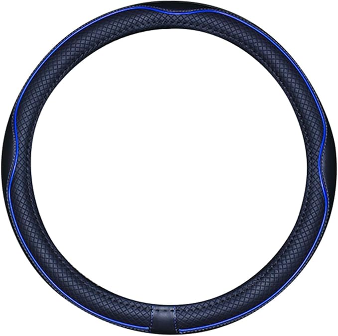 Large Size Steering Wheel Cover Anti-Slip,Safety,Soft,Breathable,Durable,Full Surround,Comfortable Grip Microfiber Leather (15.5-16 inch, Black Dark Blue)