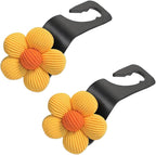 2PCS Car Seat Headrest Hook, Cute Flower Vehicle Backseat Purse Handbag Storage Hanger, Floral Auto Seat Back Holder Hook for Coat Umbrella Grocery, Universal for Vehicles (Yellow)