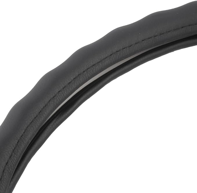 Black Genuine Leather Steering Wheel Cover Large 15.5 to 16 inch