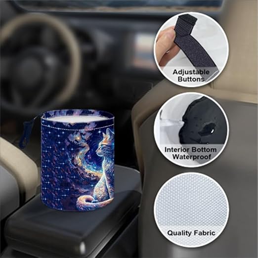 Portable Reusable Waterproof Car Trash Bin, Multipurpose Vehicle Organizer, Road Trip Essentials (Cat)