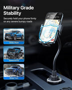 Military-Grade Cup Holder Phone Holder, [Ultra Sturdy & 360° Adjustable] Gooseneck Cup Phone Holders for Your Car Truck, Super Durable Car Phone Mount for iPhone 17 16 15 14 Pro Max/Samsung