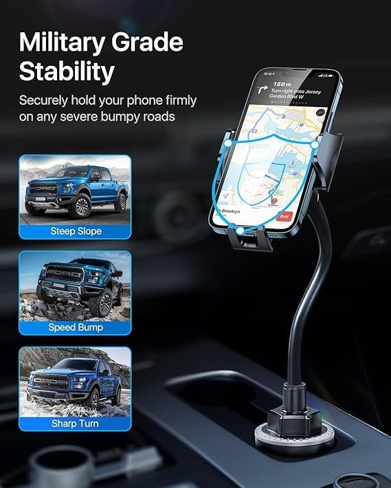 Military-Grade Cup Holder Phone Holder, [Ultra Sturdy & 360° Adjustable] Gooseneck Cup Phone Holders for Your Car Truck, Super Durable Car Phone Mount for iPhone 17 16 15 14 Pro Max/Samsung
