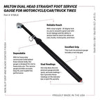 976BKL Dual Head Angled Chuck Tire Pressure Service Gauge, Non-Slip Grip Matte Black Poly Finish -13” 1-160 PSI For Large Vehicle Tires