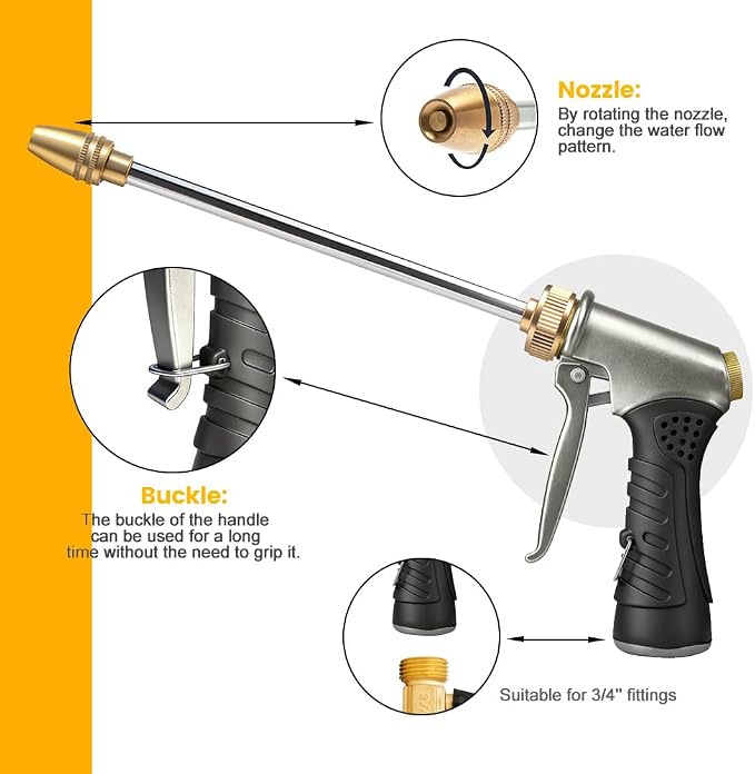 High-Pressure Hose Nozzle Gun with 100cc Soap Dispenser, Metal Car Wash Sprayer for Car Cleaning, Solar Panel/Wall/Window Washing & Garden Watering (Foam Gun B)