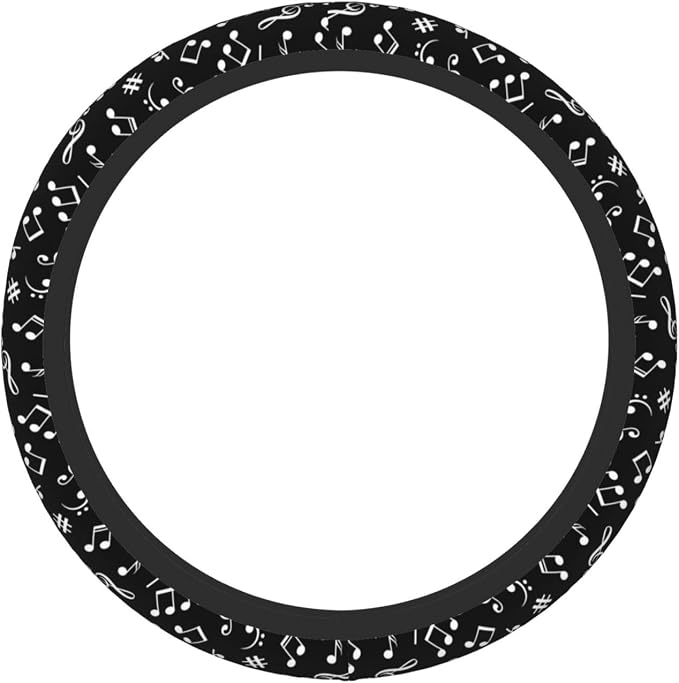 Music Note Black White Steering Wheel Cover for Women Men Girls Car Accessories Decor Anti-Slip Neoprene Auto Steering Wheel Covers Protector Universal 15 Inch