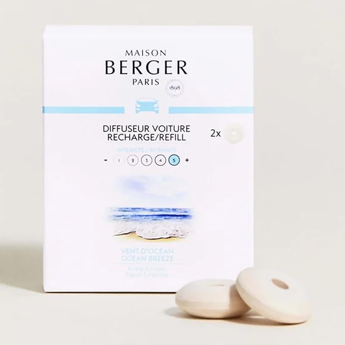 Car Diffuser Refill Set, Ocean Breeze | Marine Rose Musk Notes, 2 Ceramic Inserts, Made in France