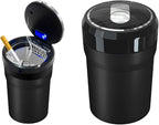 Car Ashtray with Lid, Easy Clean Up Detachable Smokeless Ashtray with LED Blue Light, Portable Mini Ash Tray Cup Holder for Car Home Office Travel, Interior Auto Accessories (Black, Larger)