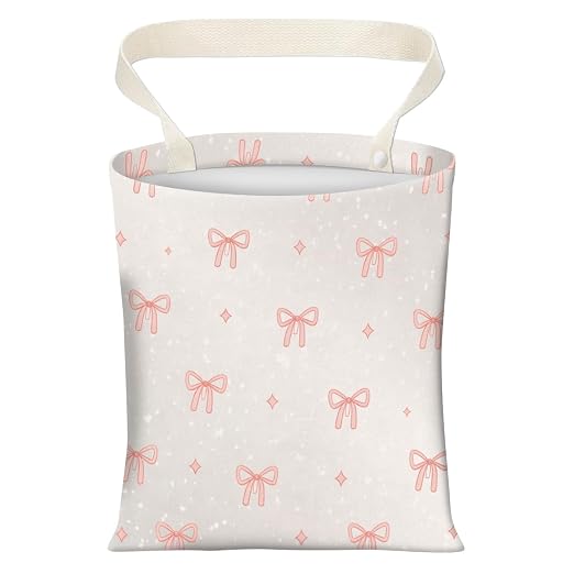 Cute Car Trash Can, Hanging Canvas Car Back Seat Organizer and Storage Bag, Funny Car Trash Bag for Travelling, Outdoor Cute Small Bow