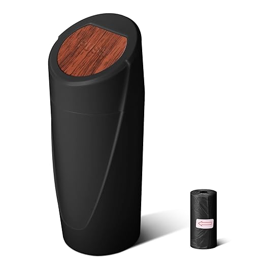 Car Trash Can Bin with Lid - Car Garbage Can Cup Holder - Mini Leakproof Vehicle Garbage Bin with 20pcs Trash Bags-Automotive Organizers and Storage for Front Back Seat Accessories(Wood Grain Lid)