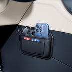 Car Storage Bag, Leather Small Debris Organizer,Hanging Cell Phone Mobile Paste Type Bag for Stowing Tidy, Universal Accessories（BlackA-1pcs）