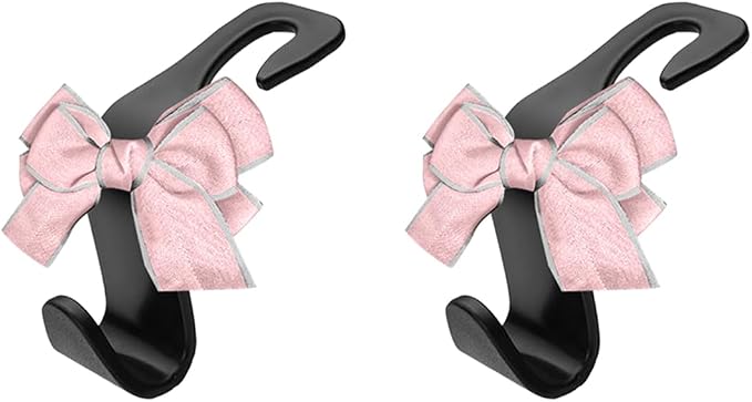 2PCS Car Seat Headrest Hooks, Cute Bow Vehicle Backseat Storage Hanger for Handbag Umbrella Coat, Automotive Seat Back Hook Holder Organizer Decor, Universal for Vehicles (Pink/Gray)