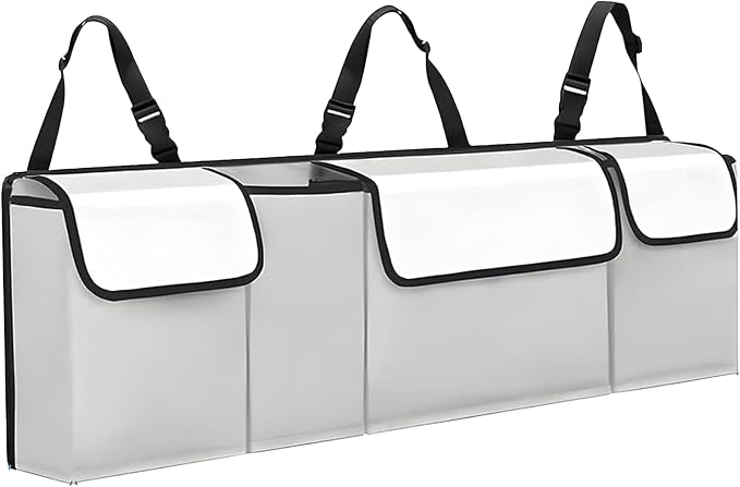 Car Trunk Organizer, Backseat Hanging Large Storage with Adjustable Straps,Waterproof PVC Collapsible Cargo Bag, Car Interior Accessories for Auto SUV MPV (White)