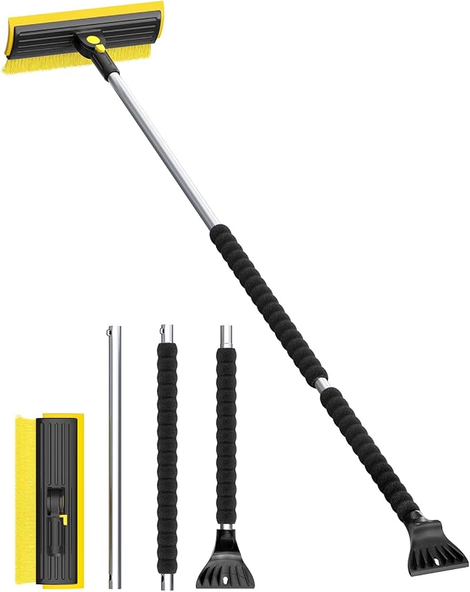 2025 Extra Long 55.7" Ice Scrapers for Car Windshield Multi-Functional Detachable Car Ice Scraper with Foam Grip and 270° Pivoting Brush Head Snow Brush for SUV Truck Auto(Yellow)