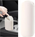 Car Trash Can with Lid, Silicone Leakproof Mini Round Vehicle Garbage Bin for Cup Holder, Portable Automotive Interior Waste Storage & Organizers Accessories, Universal Fit (Beige)