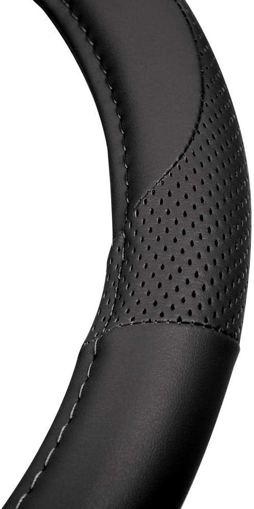 Perforated Microfiber Leather Steering Wheel Cover for Cars Trucks SUVs Vans, Sporty Racing Improved Grip Anti-Fatigue Ergonomic Design, Airbag Compatible - Fits Standard 15" Inch - Black