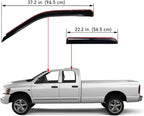 Extra Durable Clip-on in-Channel Auto Vent Window Visors, Fits 2002-2008 Dodge Ram 1500, 2003-2009 Ram 2500 & 3500, Quad Cab, UV-Protect Rain Guards, Original Wind Deflector, Smoke, 4-Pcs